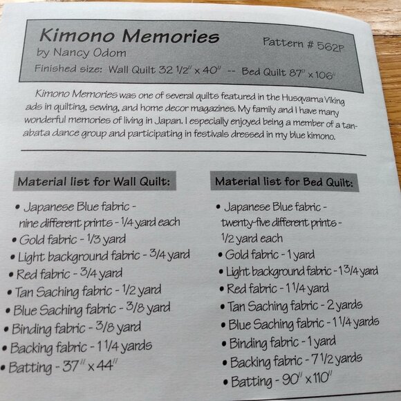 Kimono Memories Quilting Pattern: Wall or Bed Quilt - Nancy Odom - Picture 6 of 6